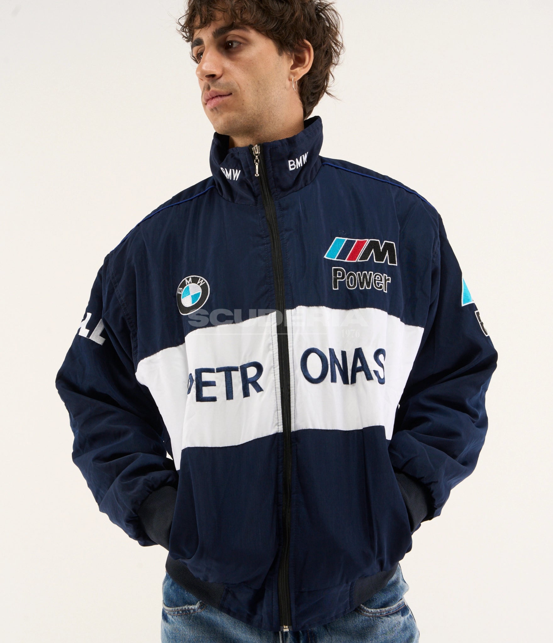 BMW F1 Vintage Racing Jacket M Edition M Power Petronas navy mens motorsport jacket front view