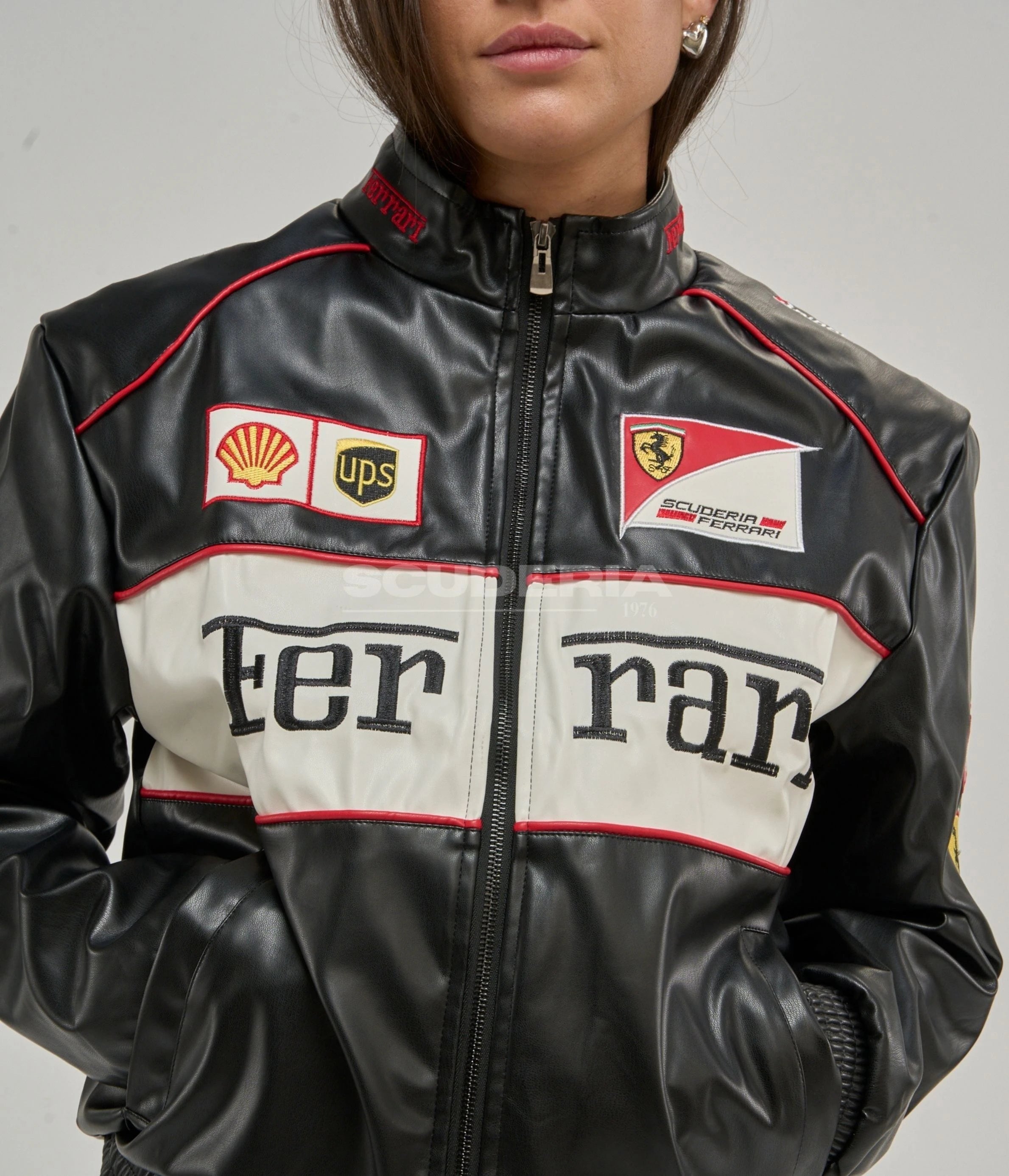 Ferrari F1 Vintage Leather Jacket - White Edition