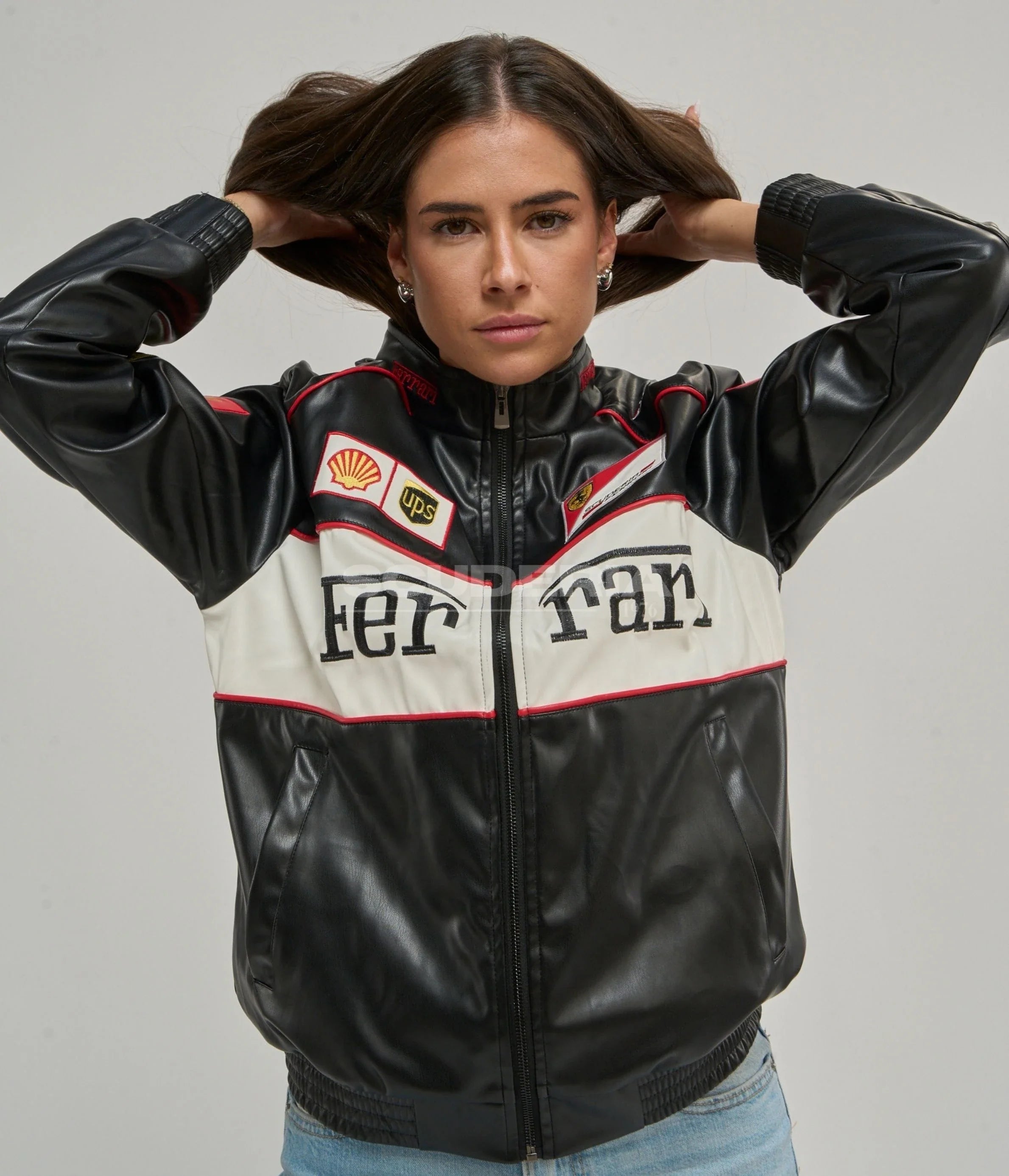 Ferrari F1 Vintage Leather Jacket - White Edition