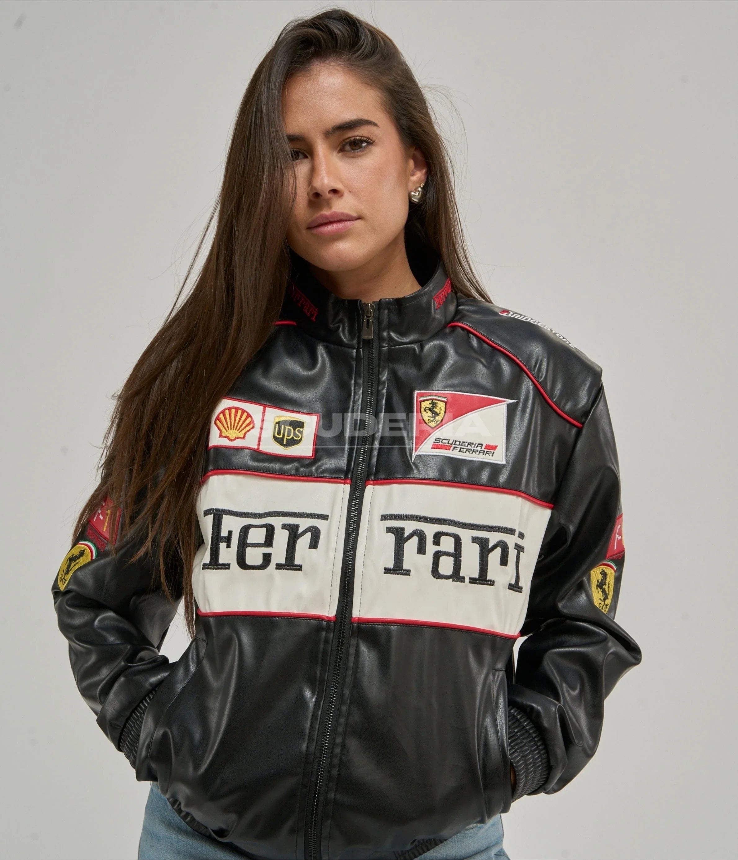 Ferrari F1 Vintage Leather Jacket - White Edition