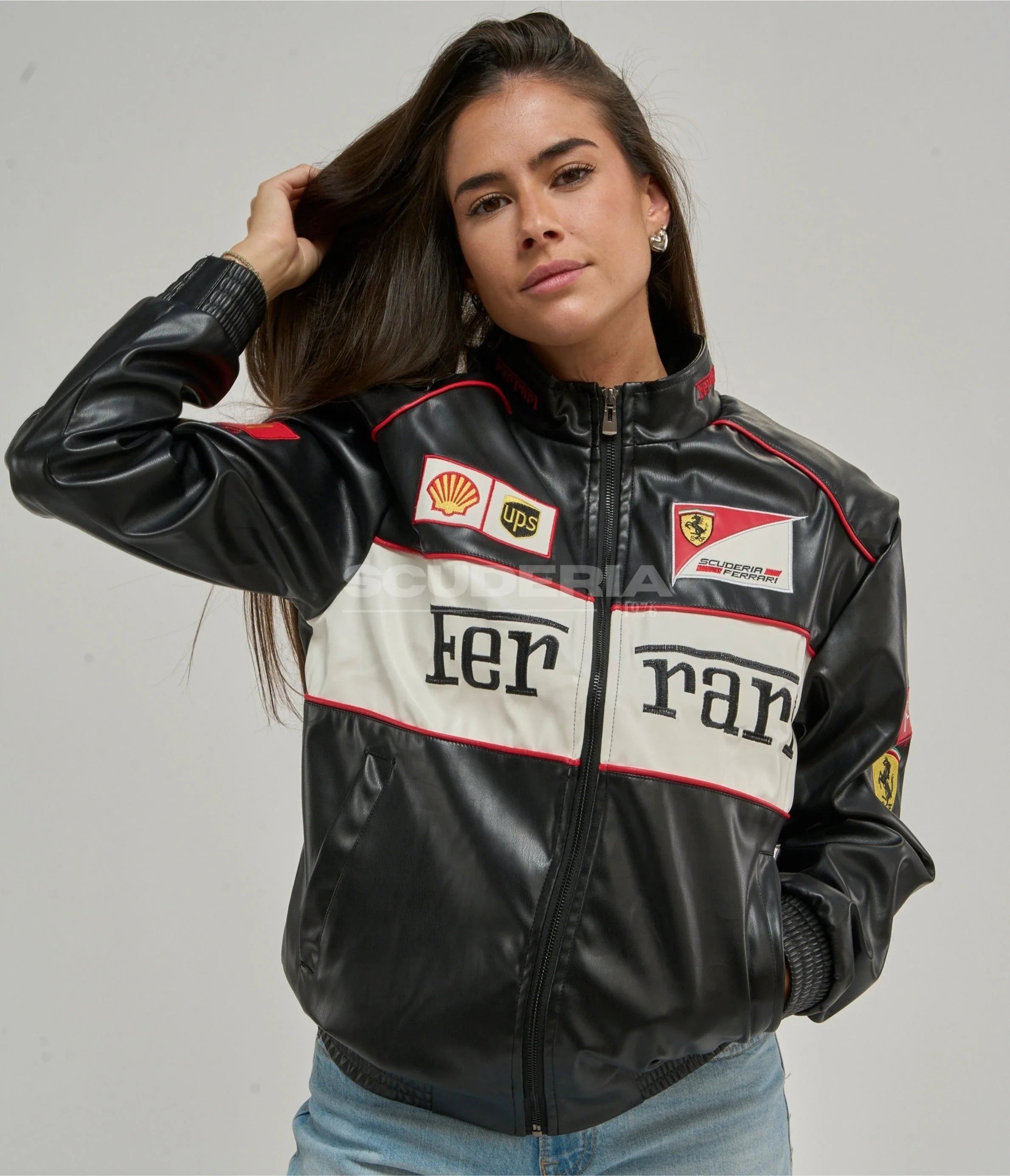 Ferrari F1 Vintage Leather Jacket - White Edition