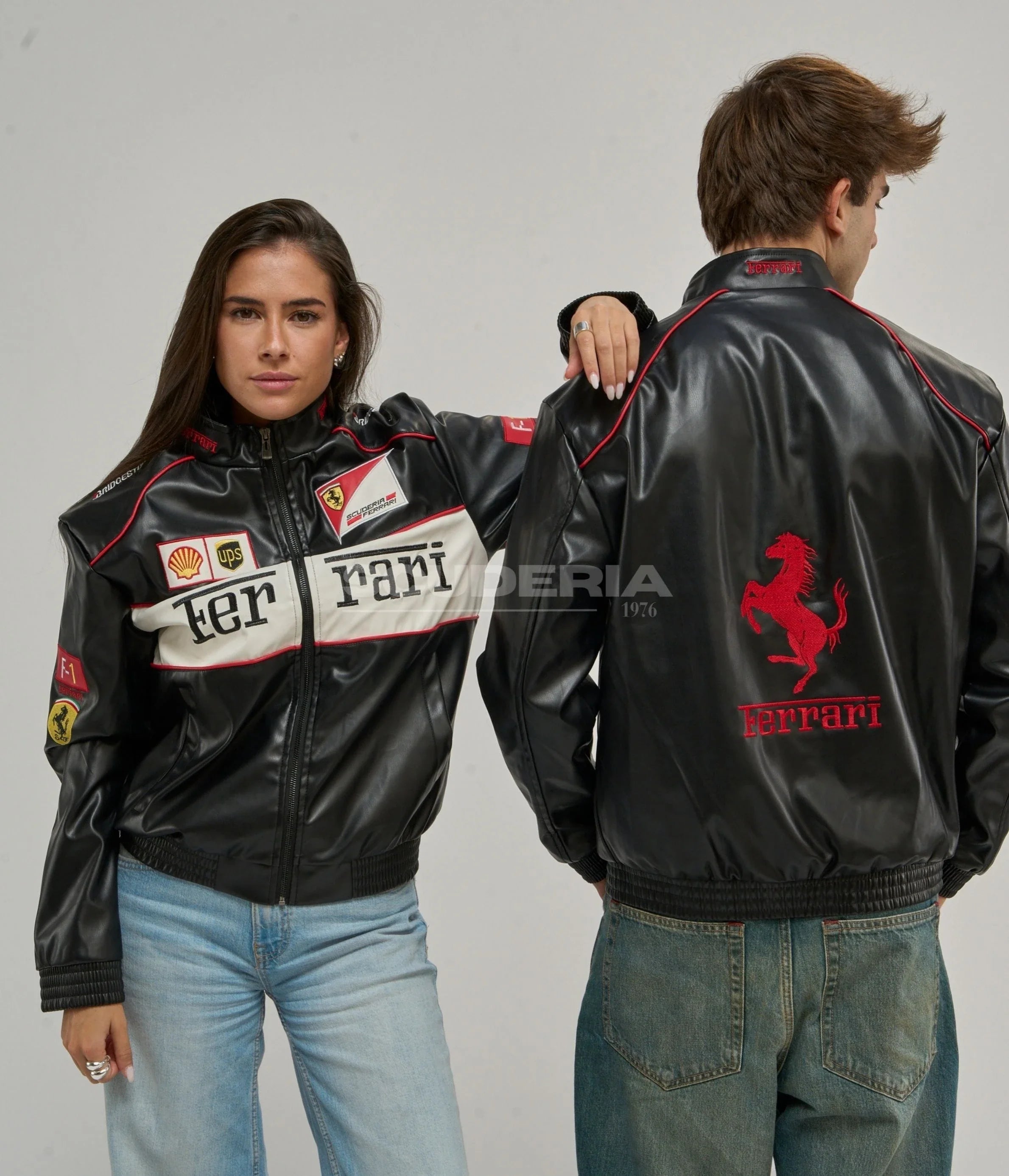 Ferrari F1 Vintage Leather Jacket - White Edition