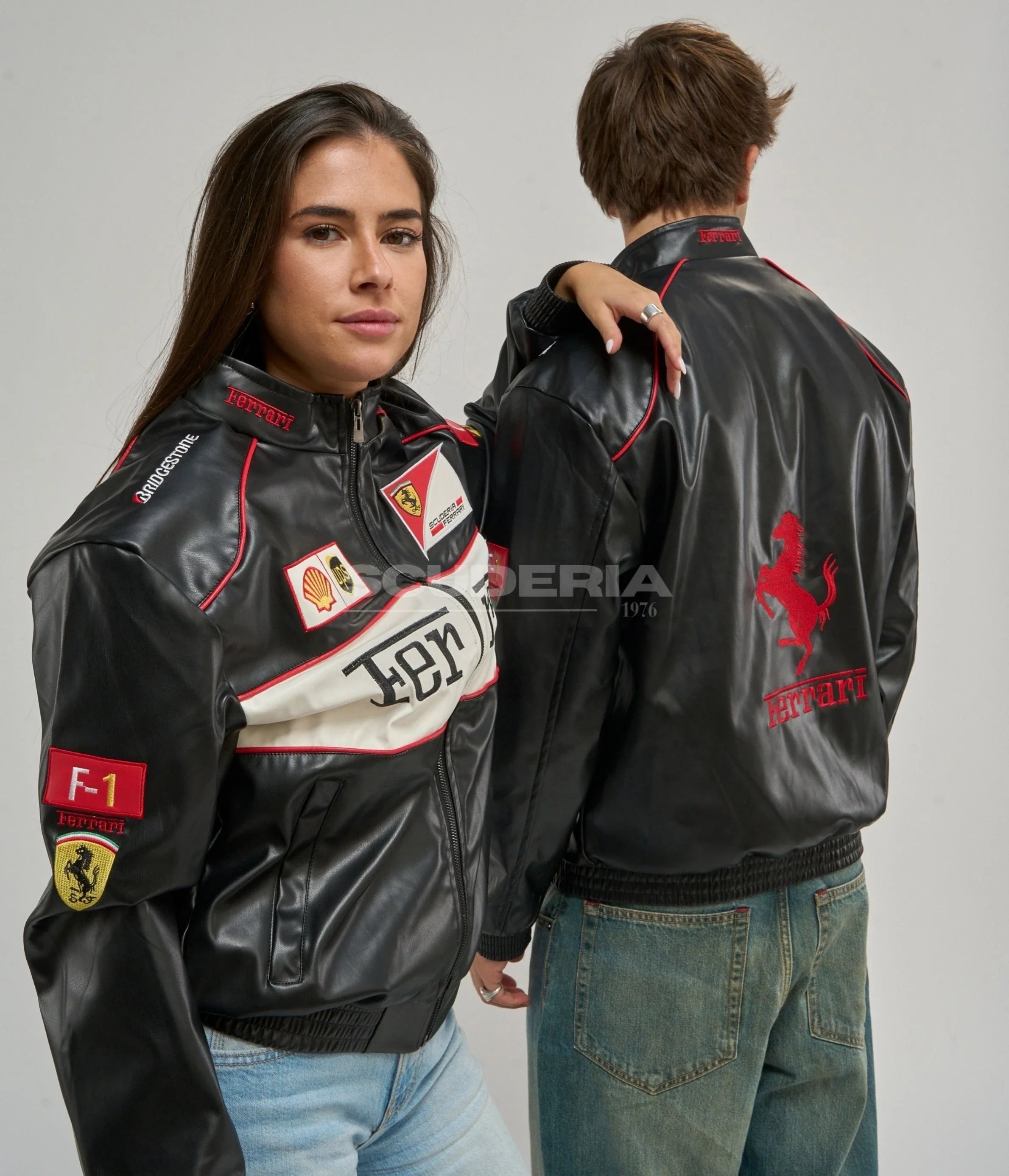 Ferrari F1 Vintage Leather Jacket - White Edition