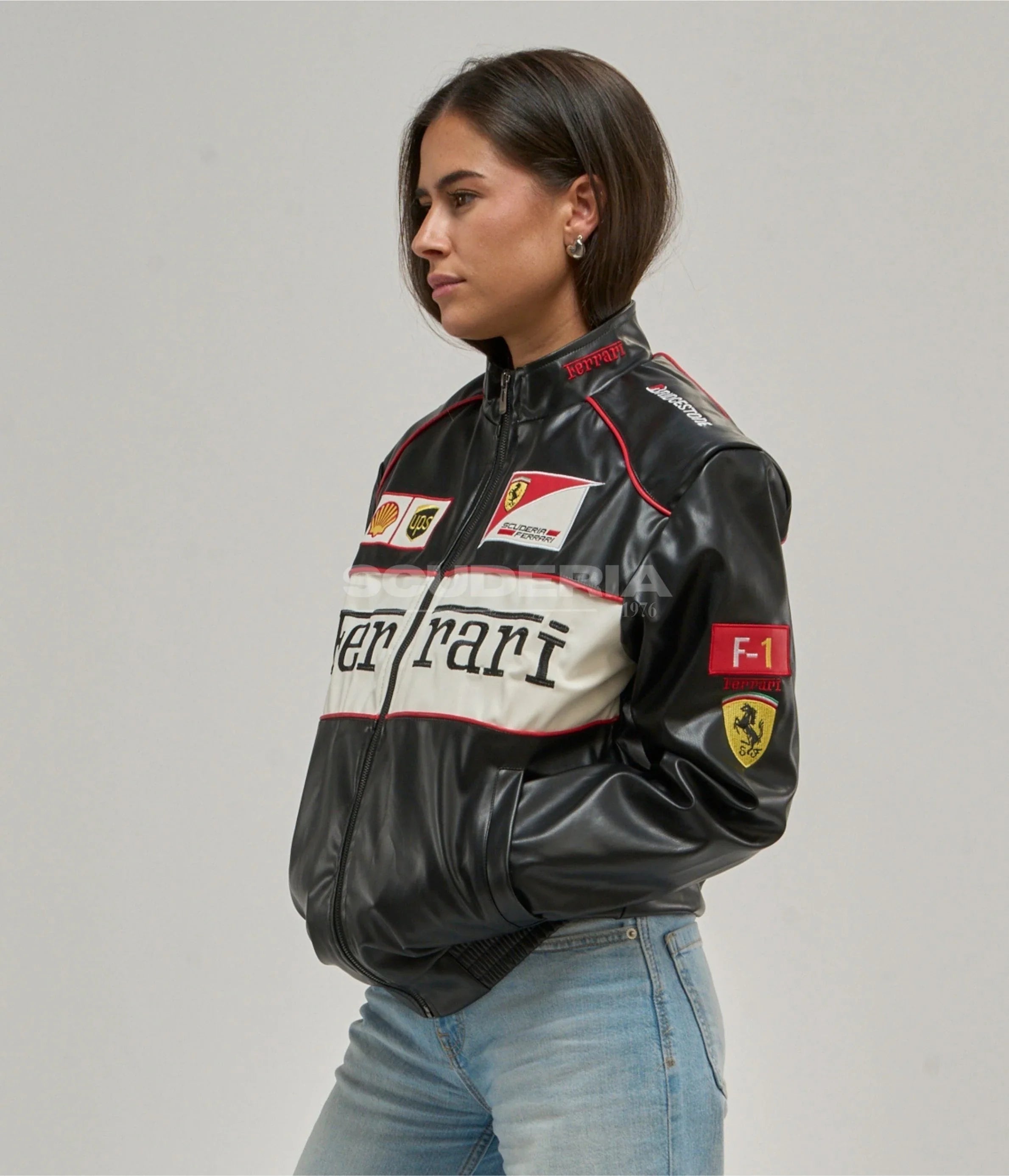 Ferrari F1 Vintage Leather Jacket - White Edition