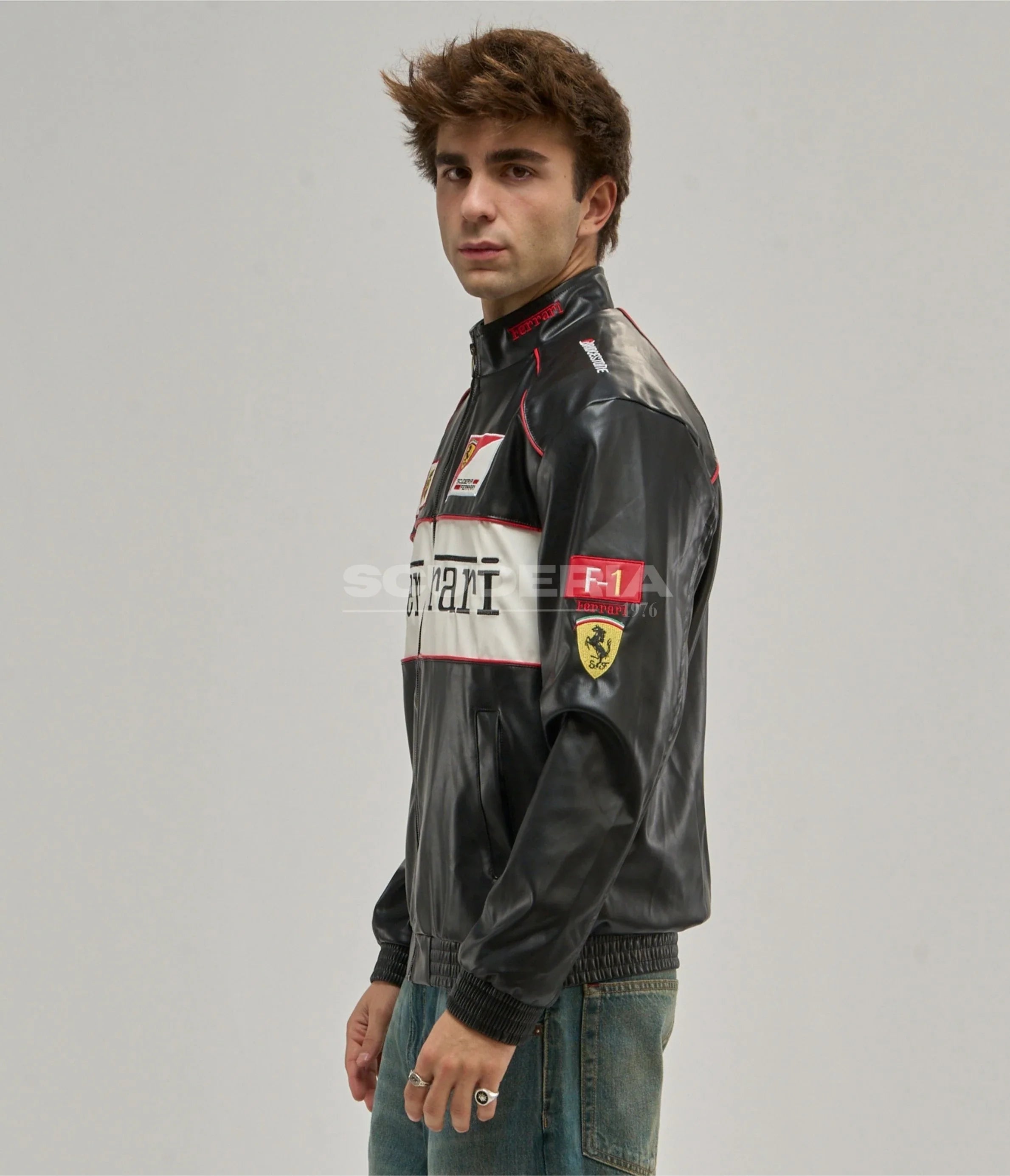 Ferrari F1 Vintage Leather Jacket - White Edition