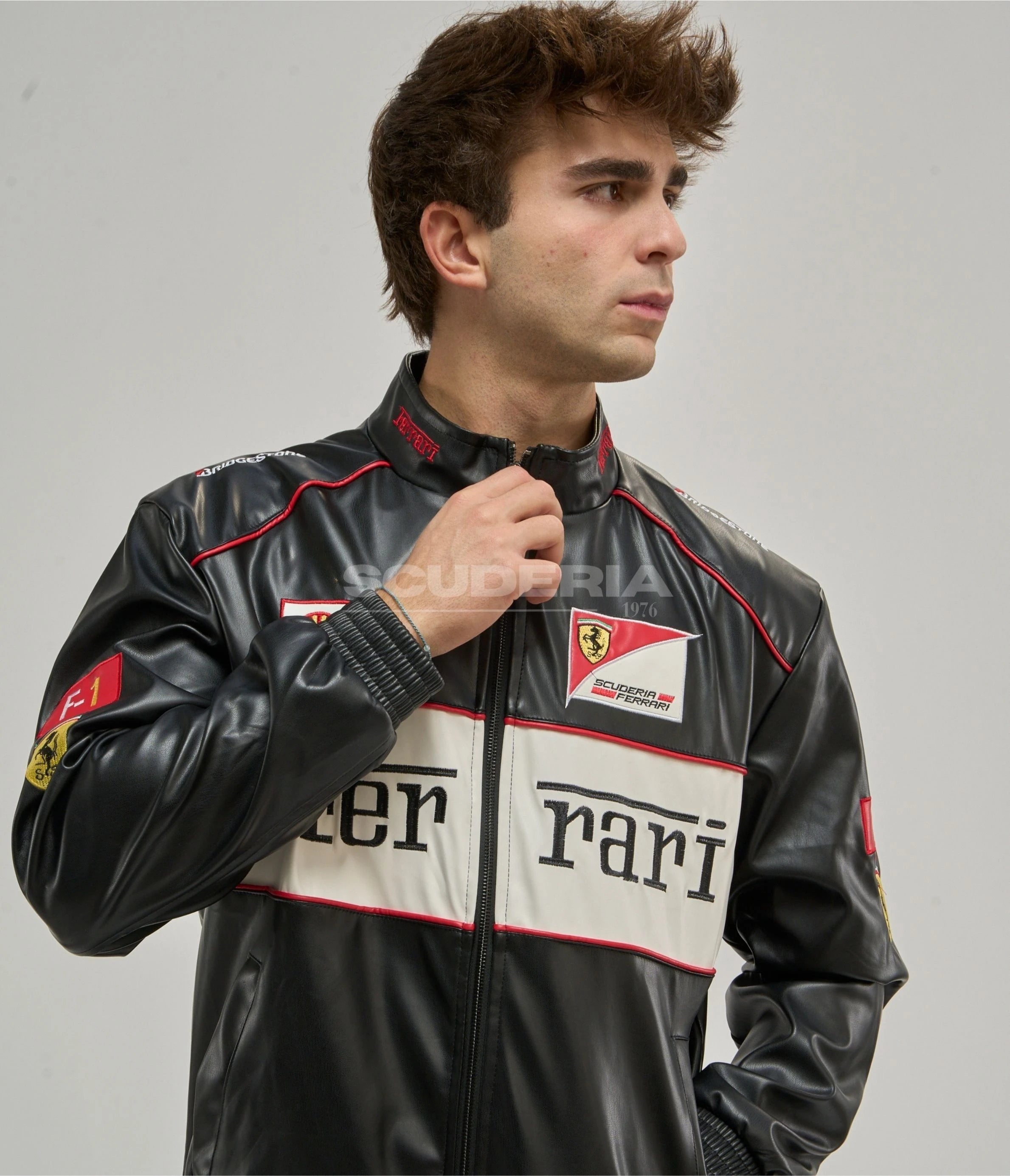 Ferrari F1 Vintage Leather Jacket - White Edition