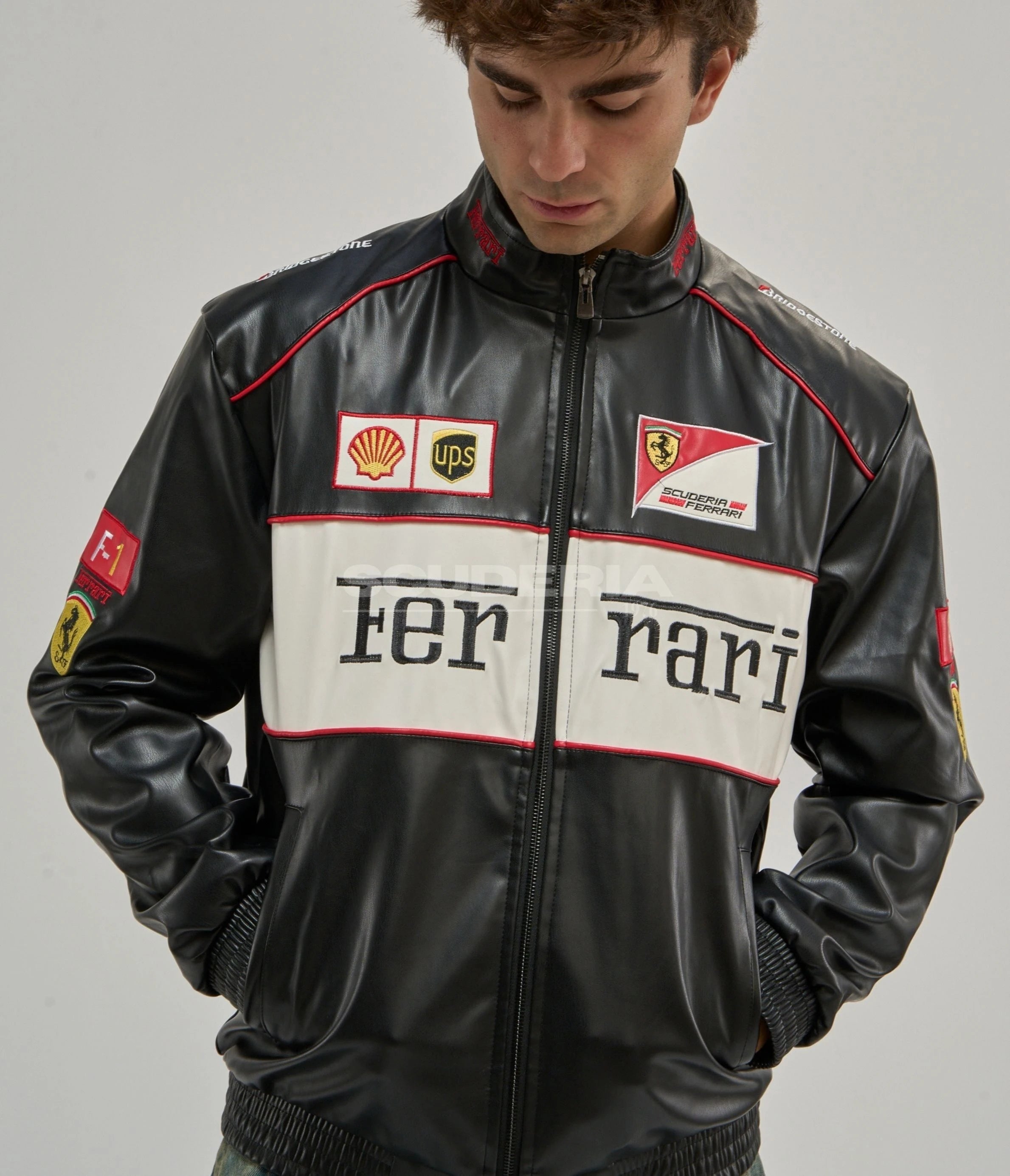 Ferrari F1 Vintage Leather Jacket - White Edition