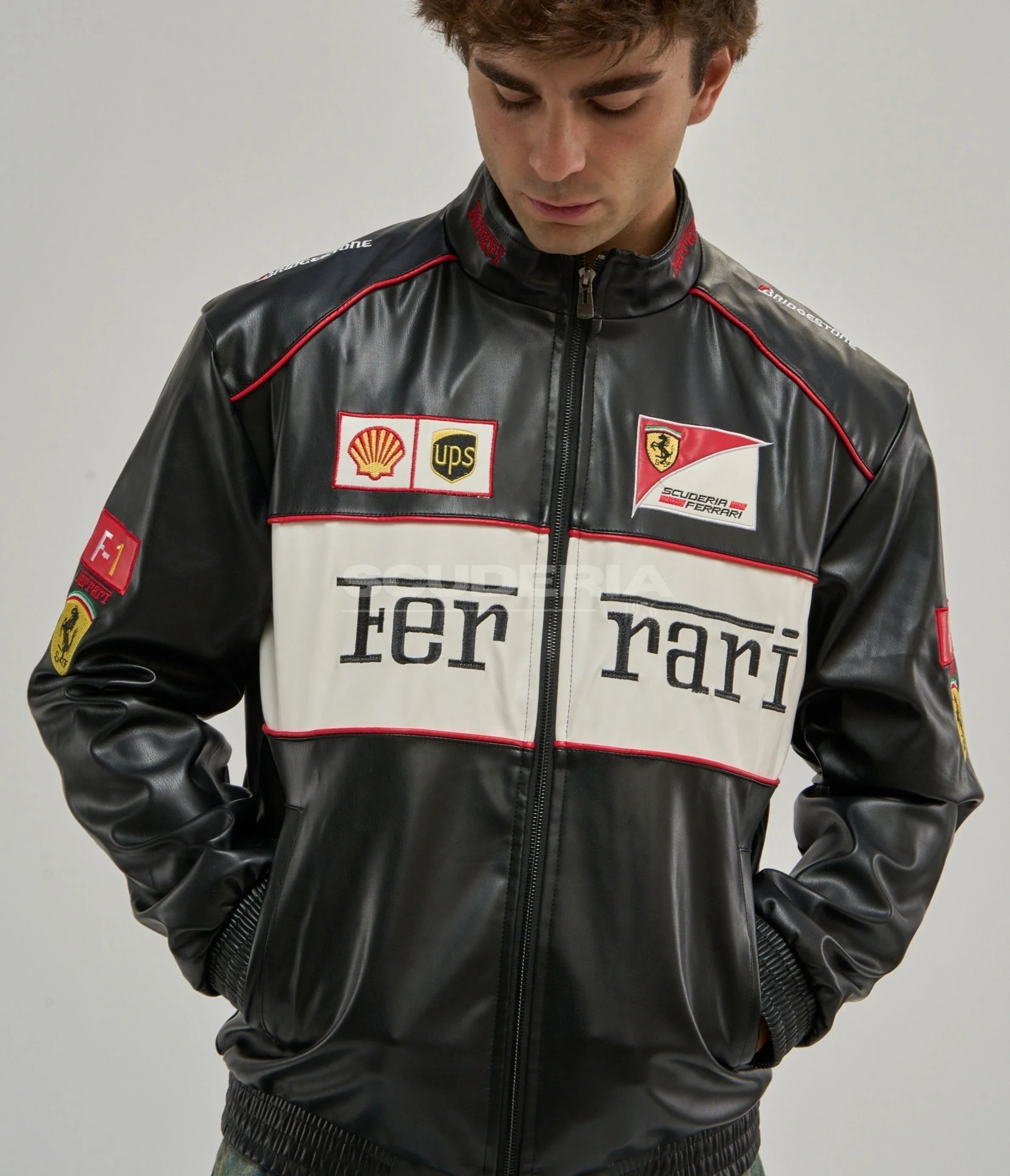 Ferrari F1 Vintage Leather Jacket - White Edition