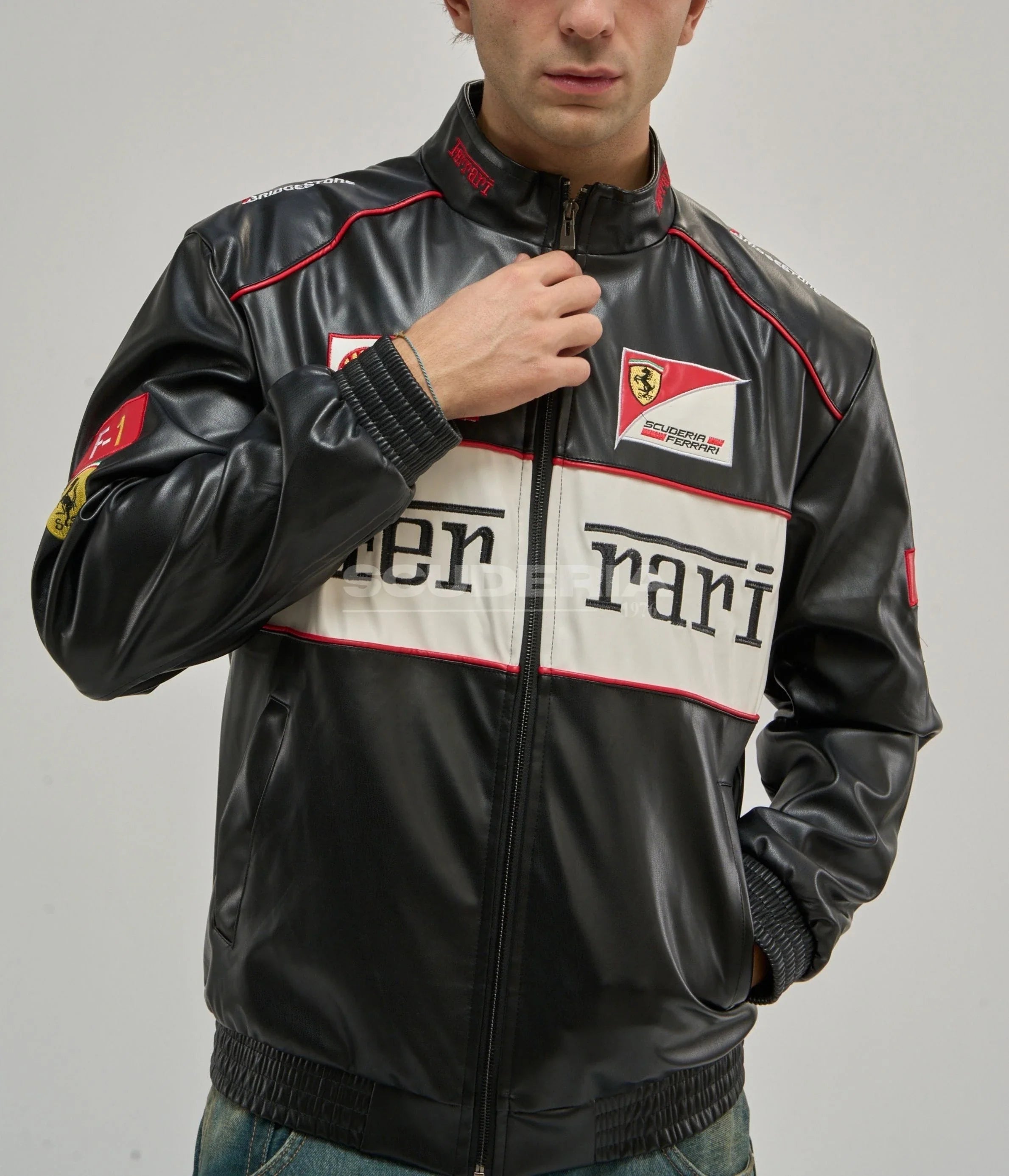 Ferrari F1 Vintage Leather Jacket - White Edition