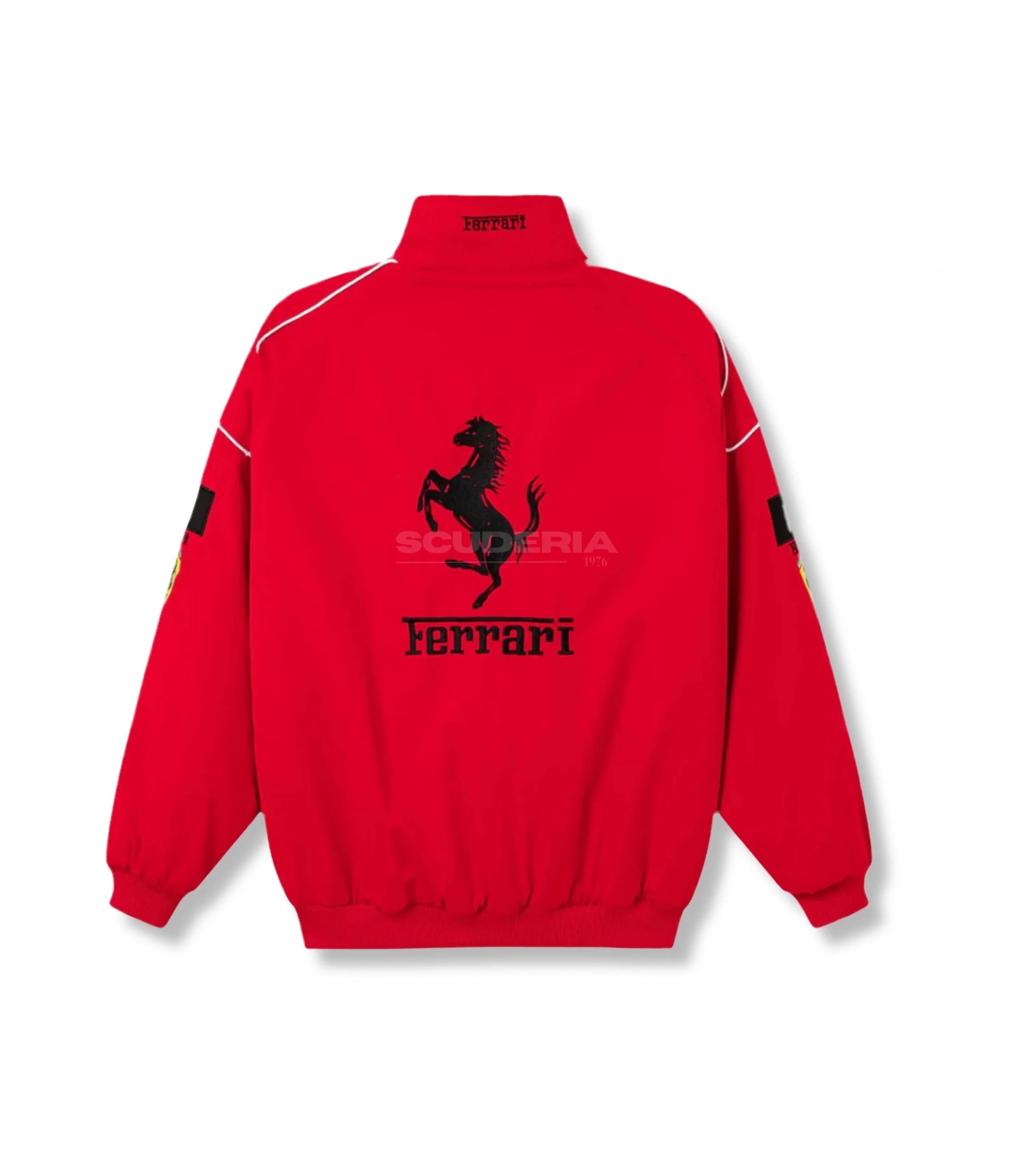 Ferrari F1 red embroidered padded bomber jacket – back view – Scuderia1976