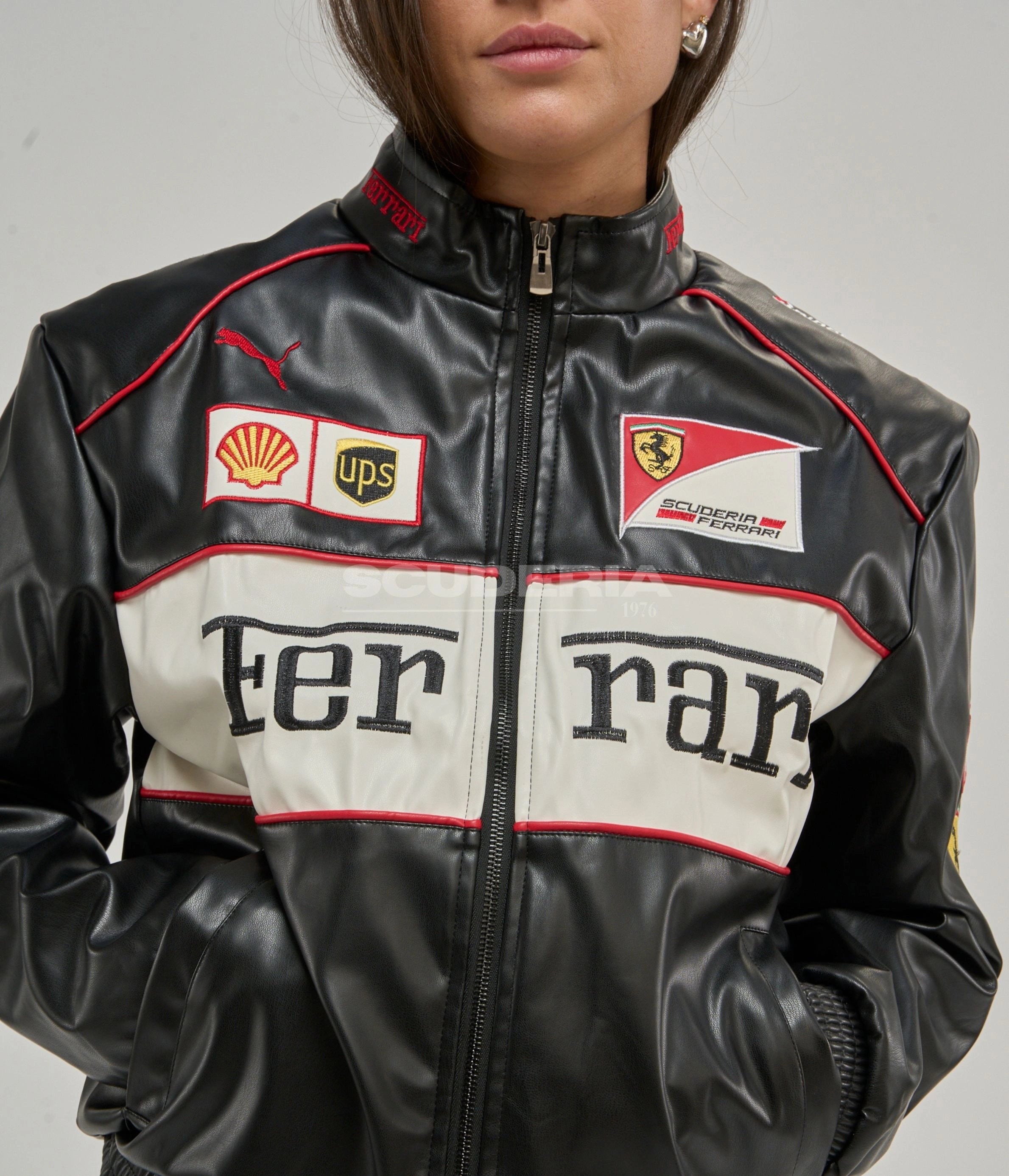 Ferrari F1 Vintage Leather Jacket - White Edition