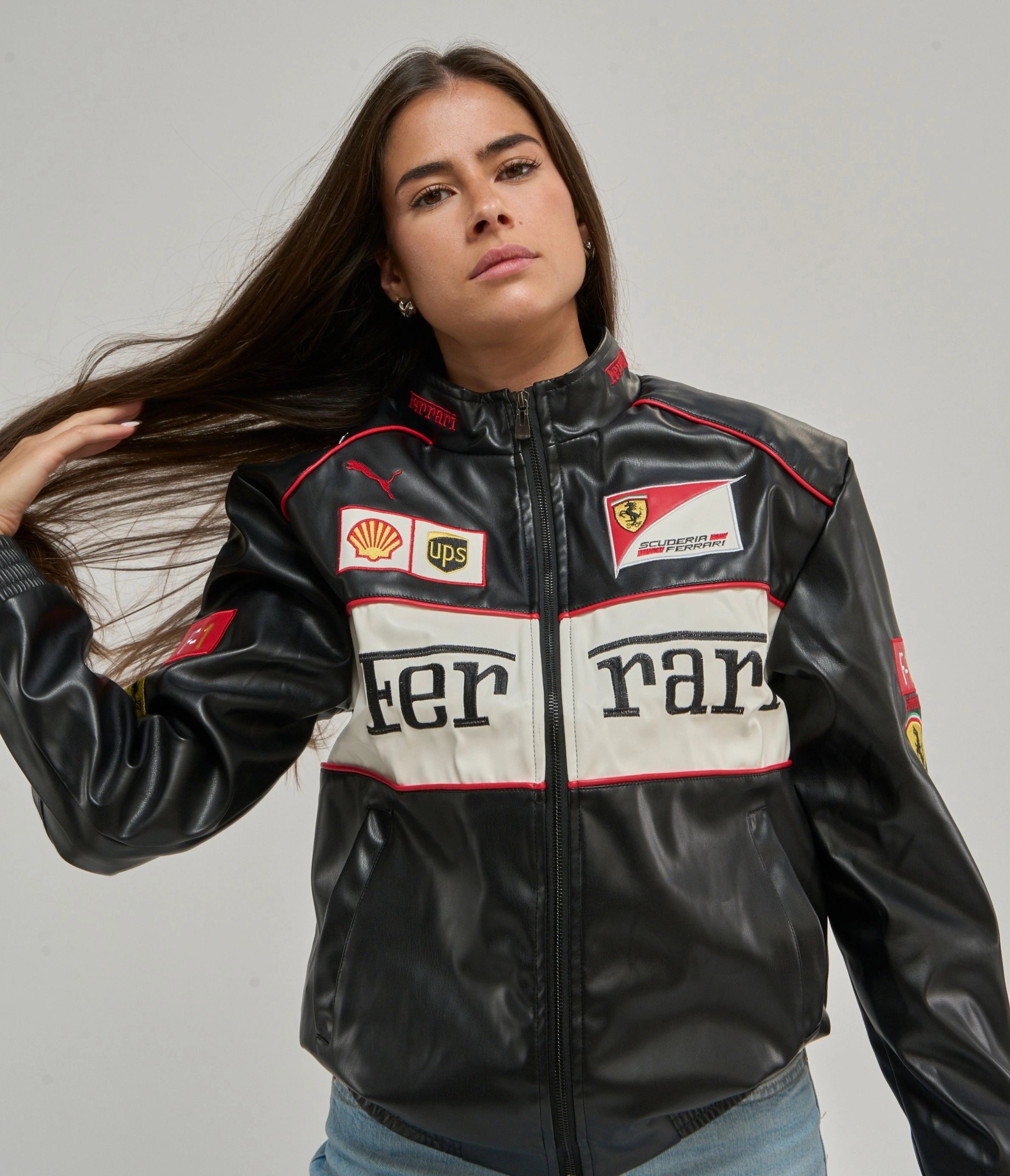 Ferrari F1 Vintage Leather Jacket - White Edition