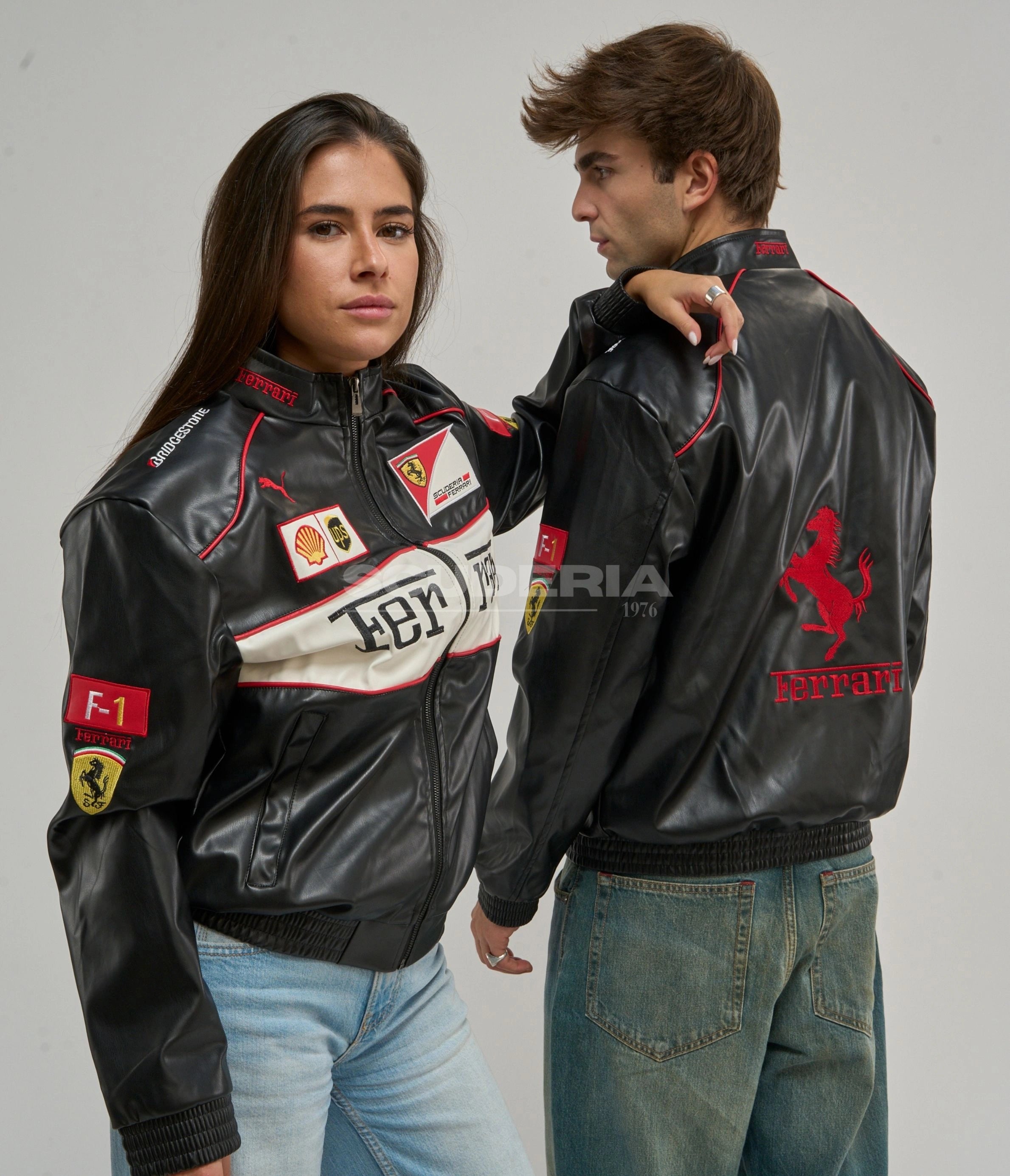 Ferrari F1 Vintage Leather Jacket - White Edition
