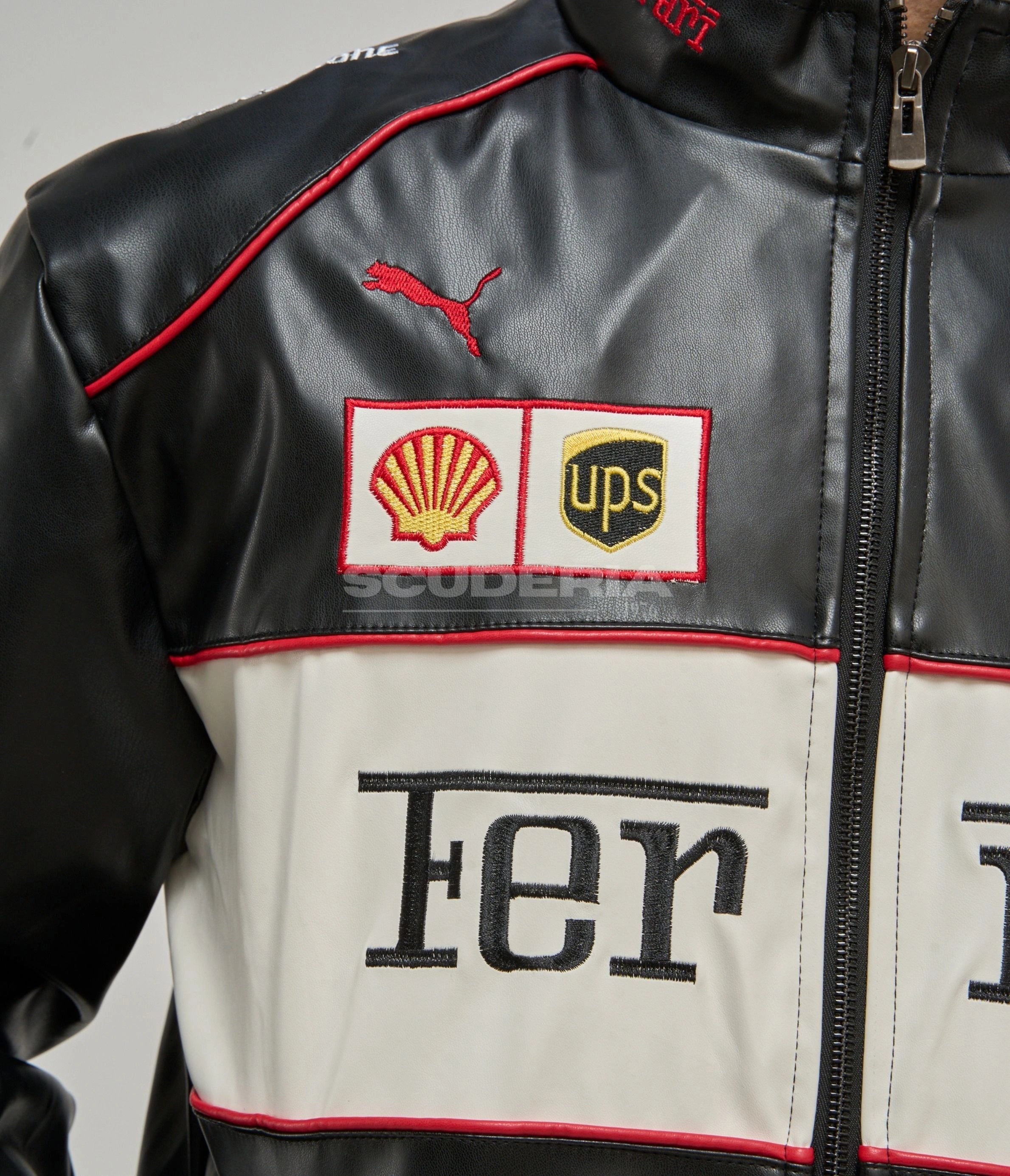Ferrari F1 Vintage Leather Jacket - White Edition