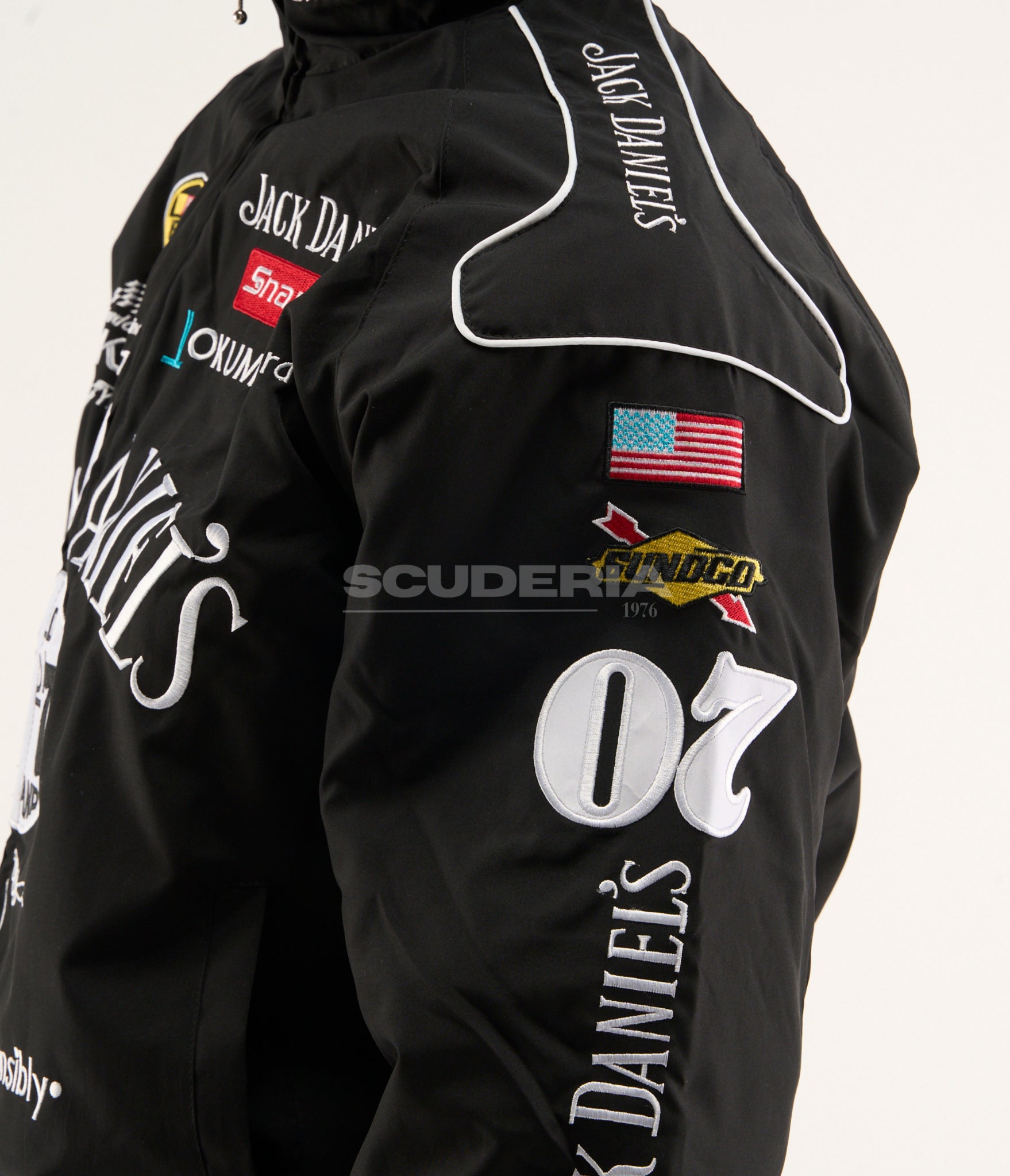jack daniels vintage racing jacket black edition shoulder american flag embroidered racing jacket