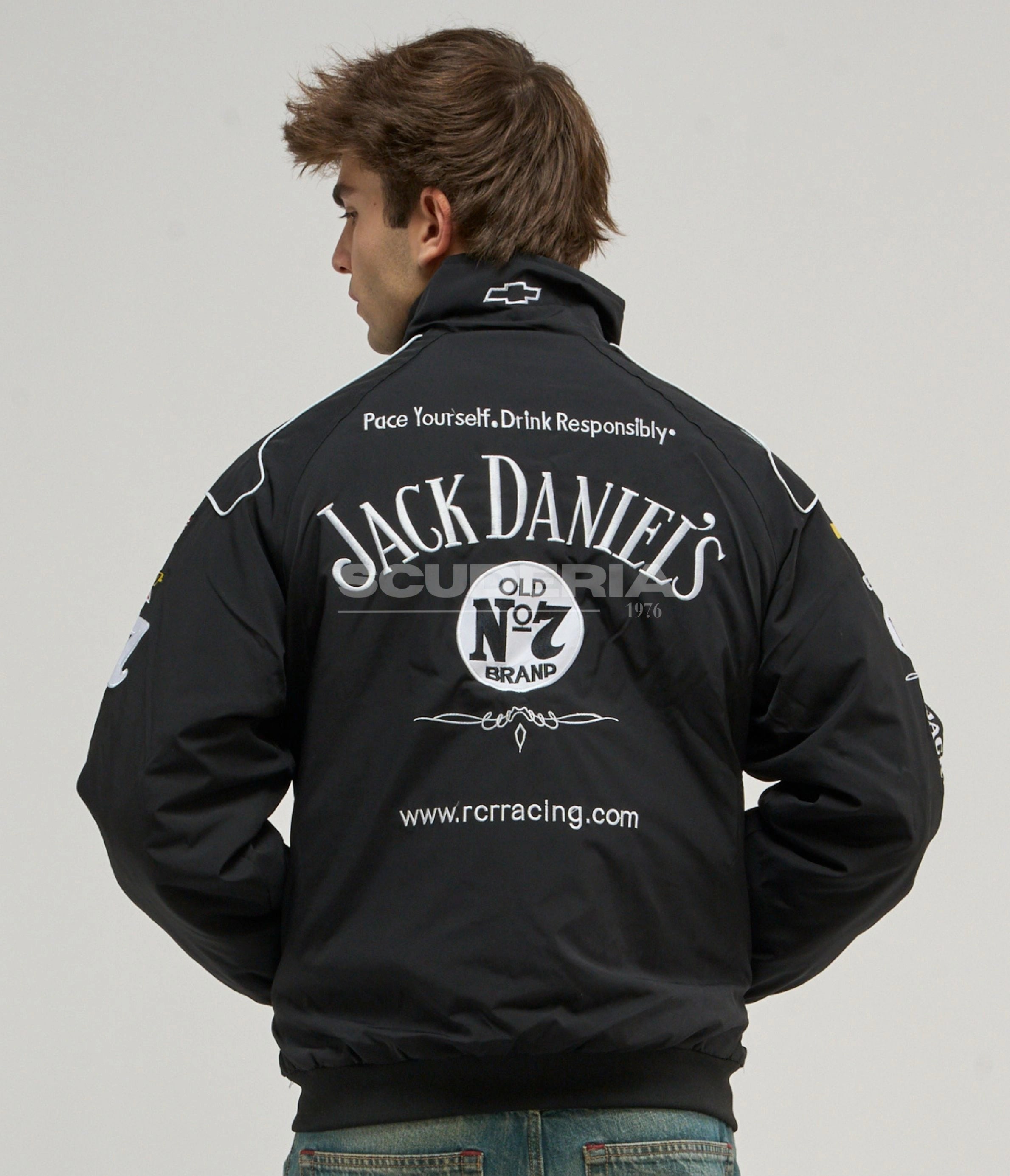 jack daniels vintage racing jacket black edition padded embroidered racing jacket