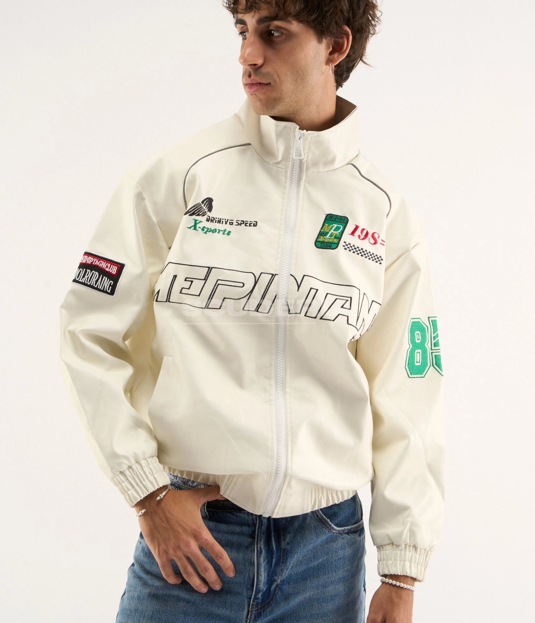 LAP 85 Vintage Racing Jacket Cream White Front View Men X-Sports Driving Speed Motorsport Unisex