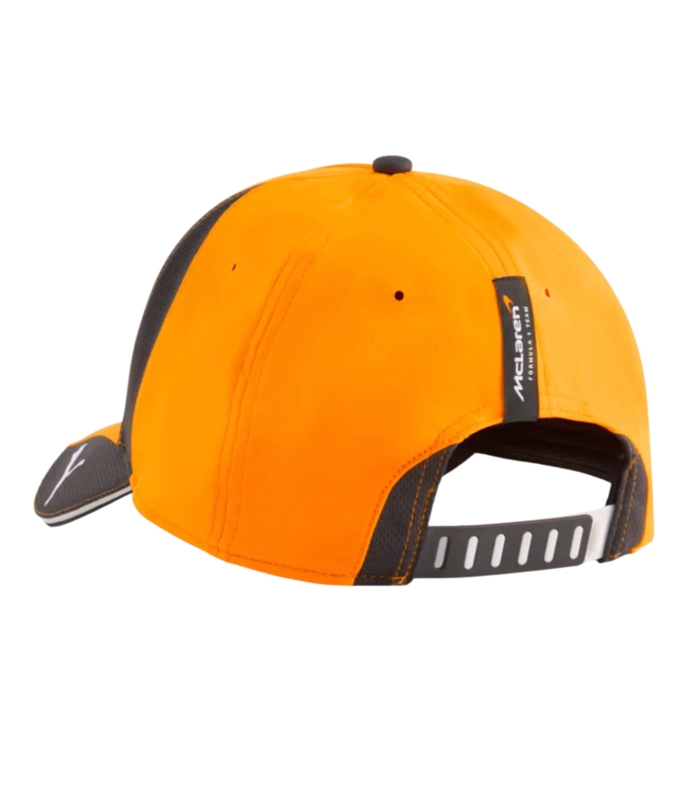 Rear of the McLaren F1 2025 papaya cap with team tab and adjustable strap