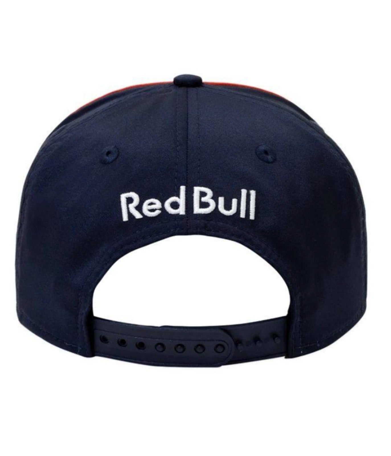 Rear of the Red Bull F1 Verstappen 2023 cap with white Red Bull embroidery and snapback