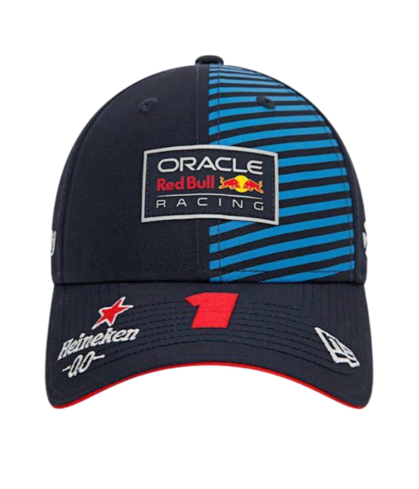 Front of the Red Bull F1 Verstappen 2024 cap with No.1 and Heineken 0.0 on the brim