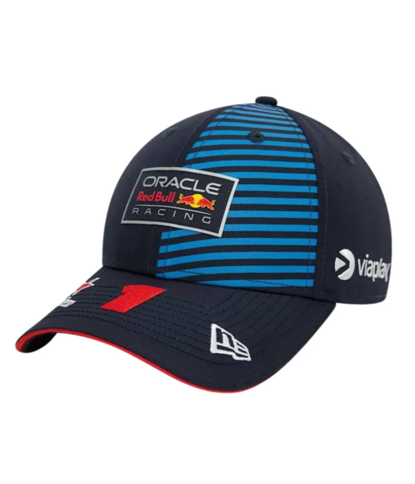 Navy Red Bull F1 Verstappen 2024 cap at an angle with the light blue stripe panel