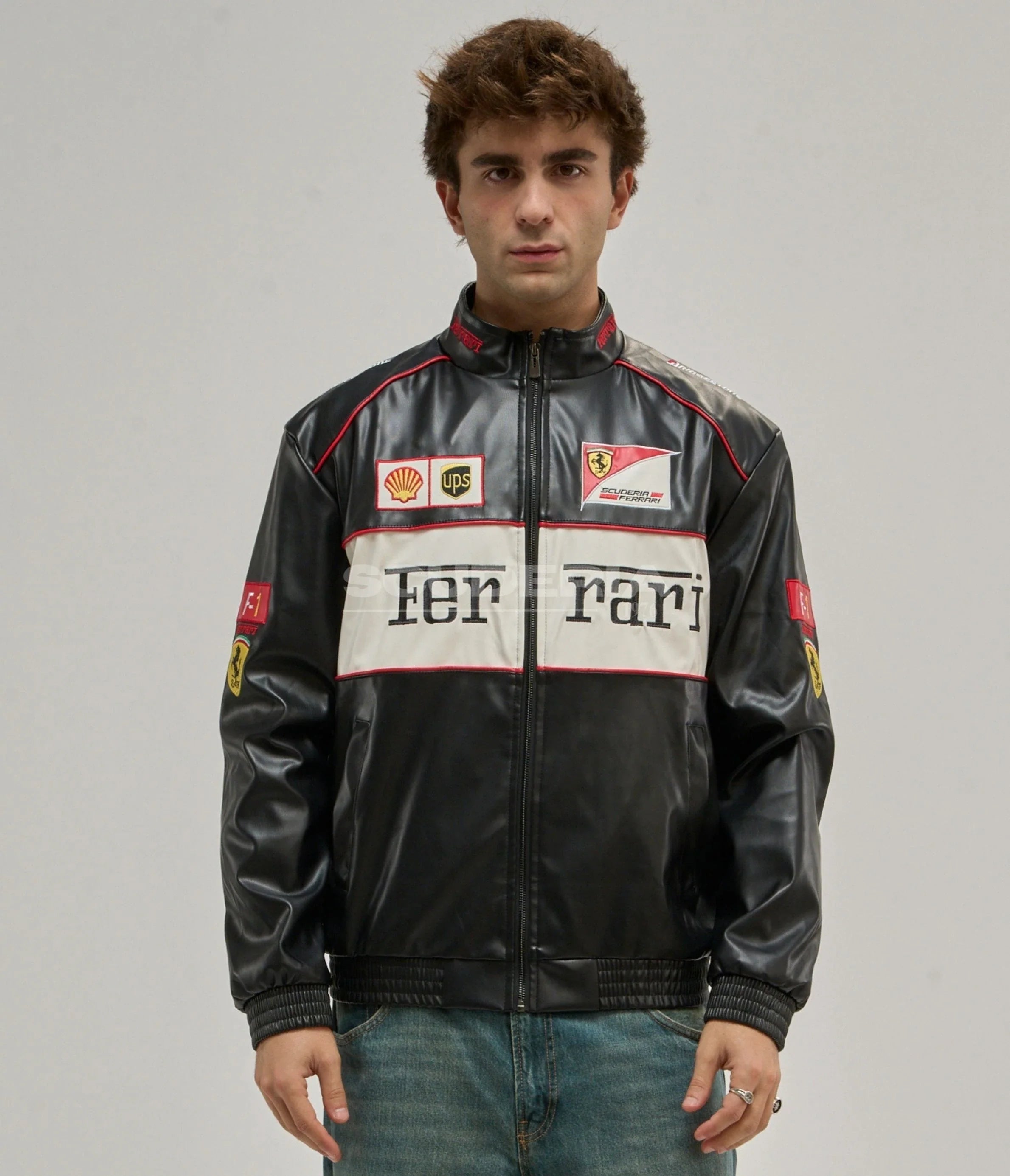 Ferrari F1 Vintage Leather Jacket - White Edition