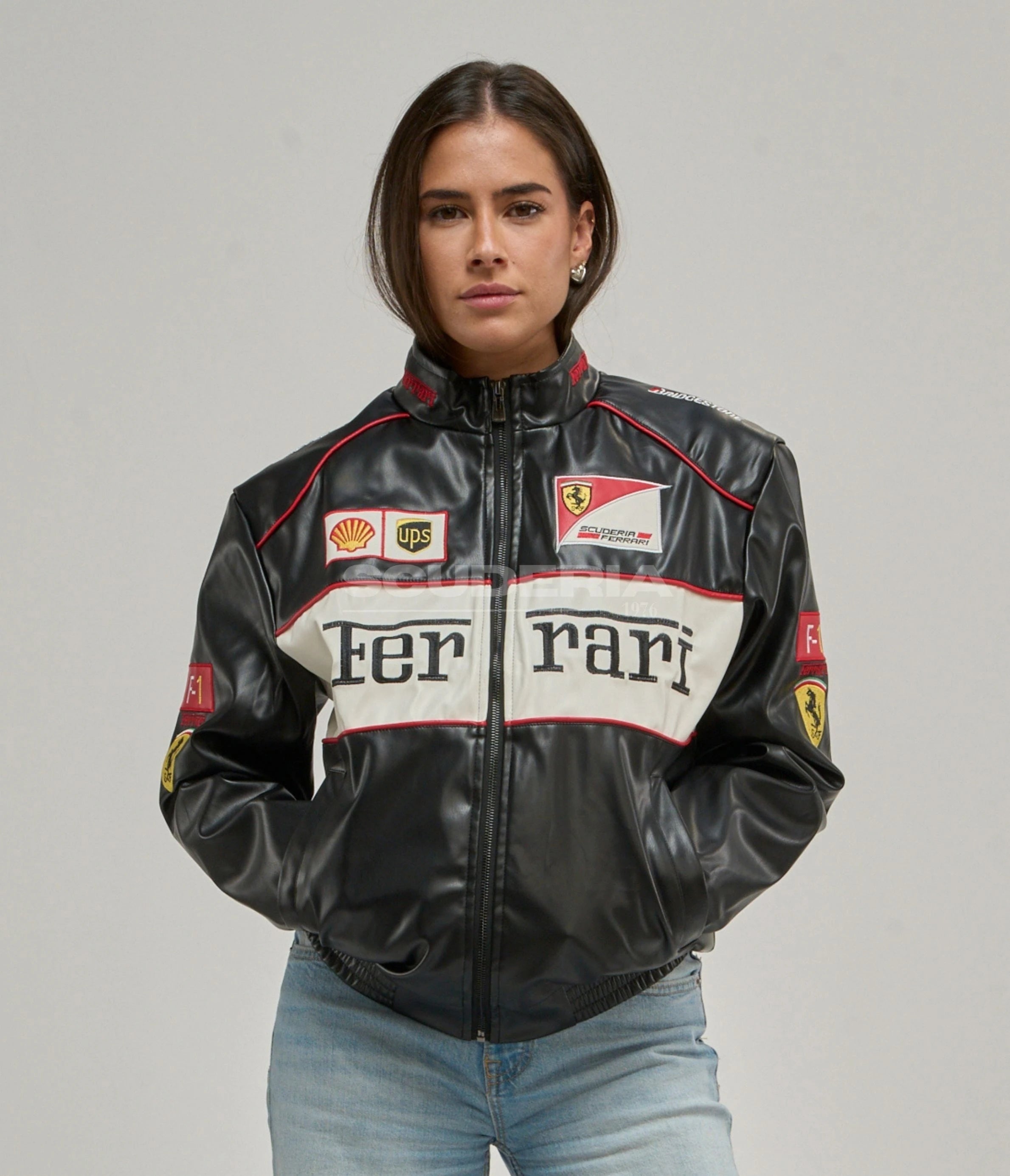 Ferrari F1 Vintage Leather Jacket - White Edition
