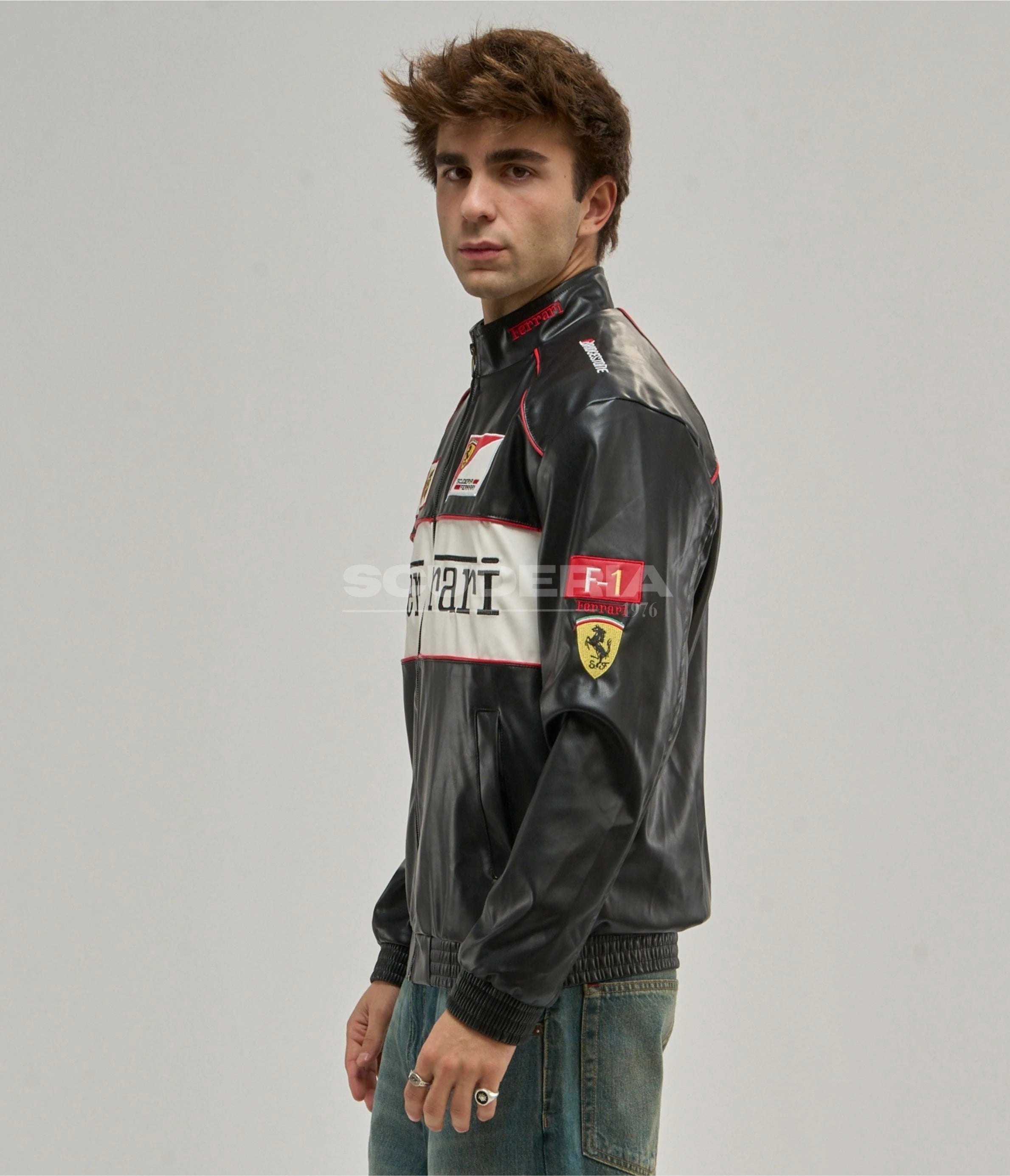 Ferrari F1 Vintage Leather Jacket - White Edition