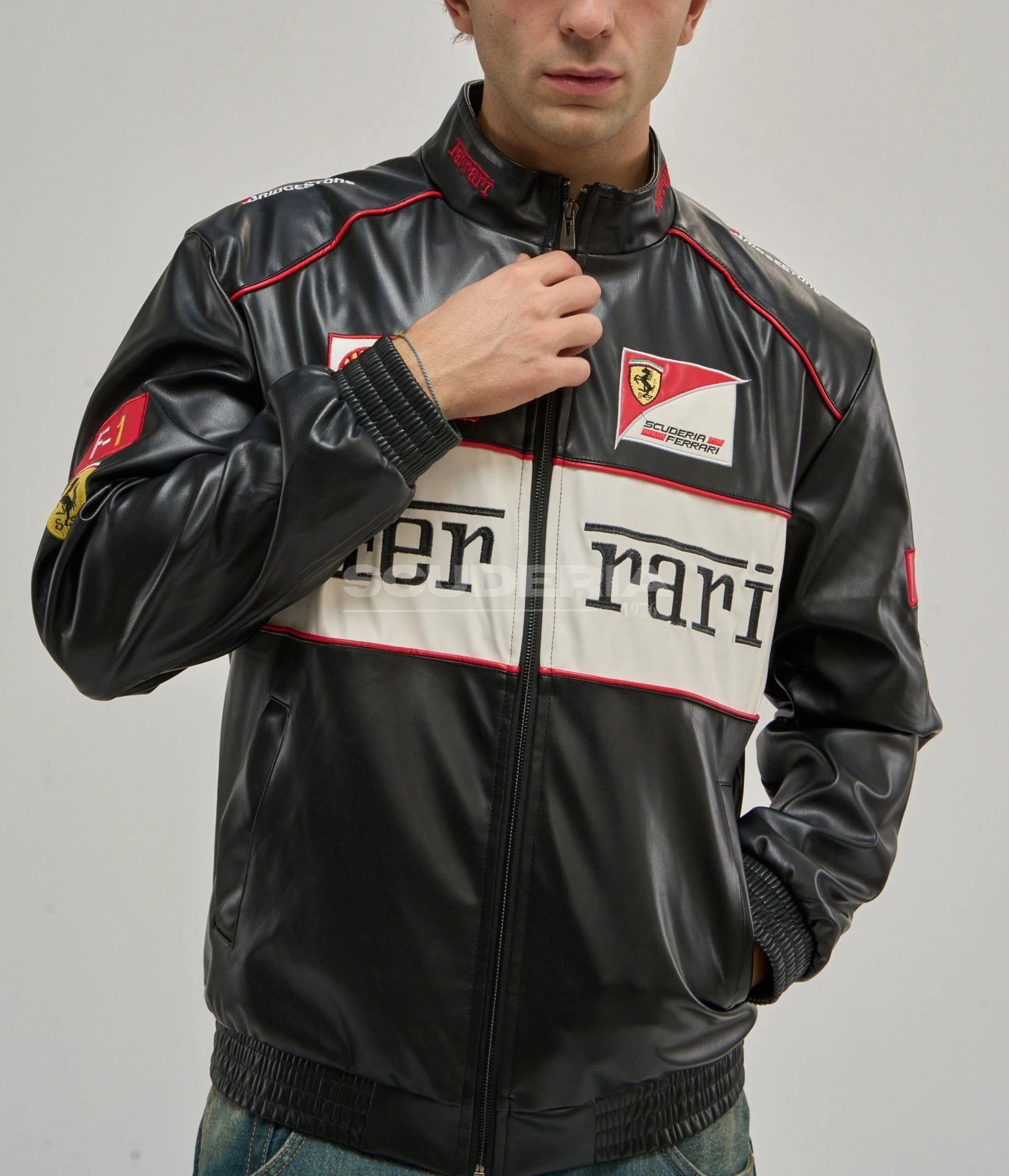 Ferrari F1 Vintage Leather Jacket - White Edition