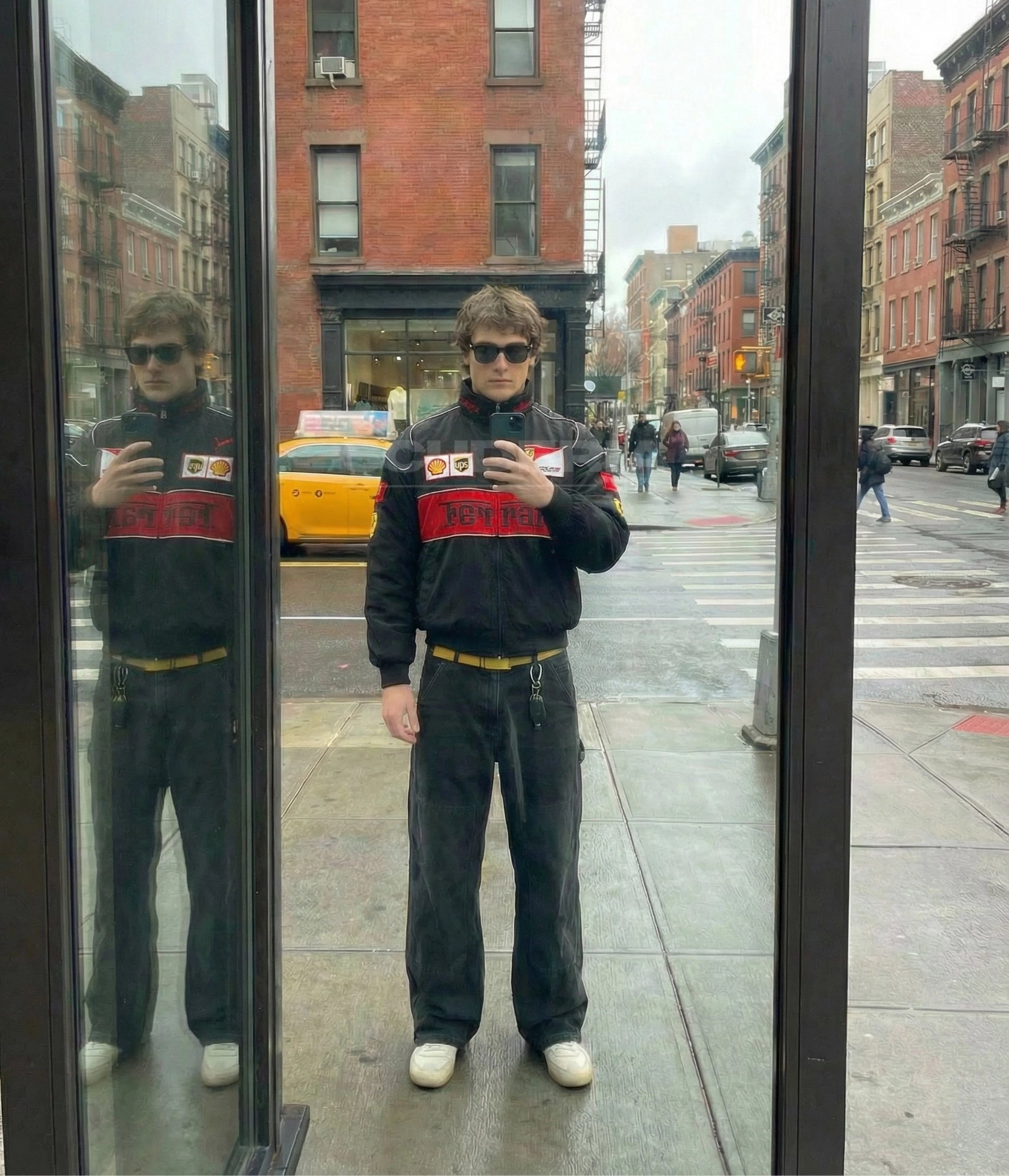 Ferrari black red embroidered padded bomber jacket – men street mirror selfie – Scuderia1976