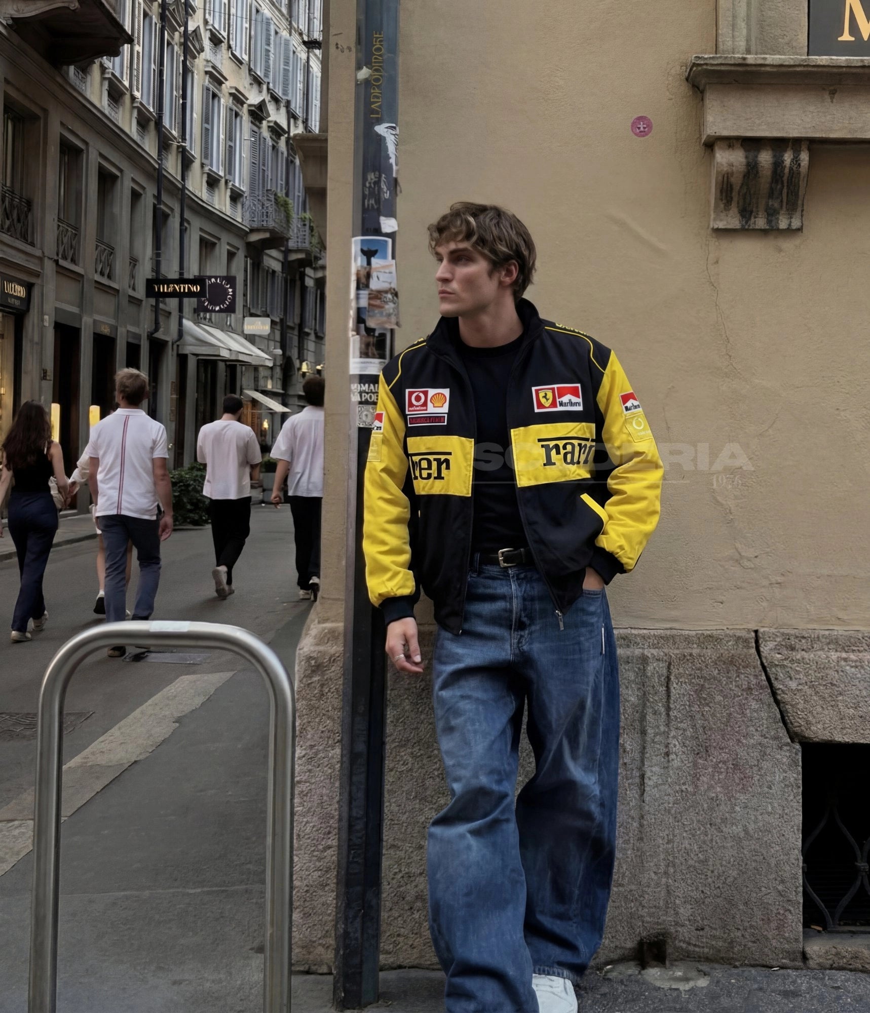 Ferrari Michael Schumacher black yellow embroidered padded bomber jacket – men Milan street style – Scuderia1976