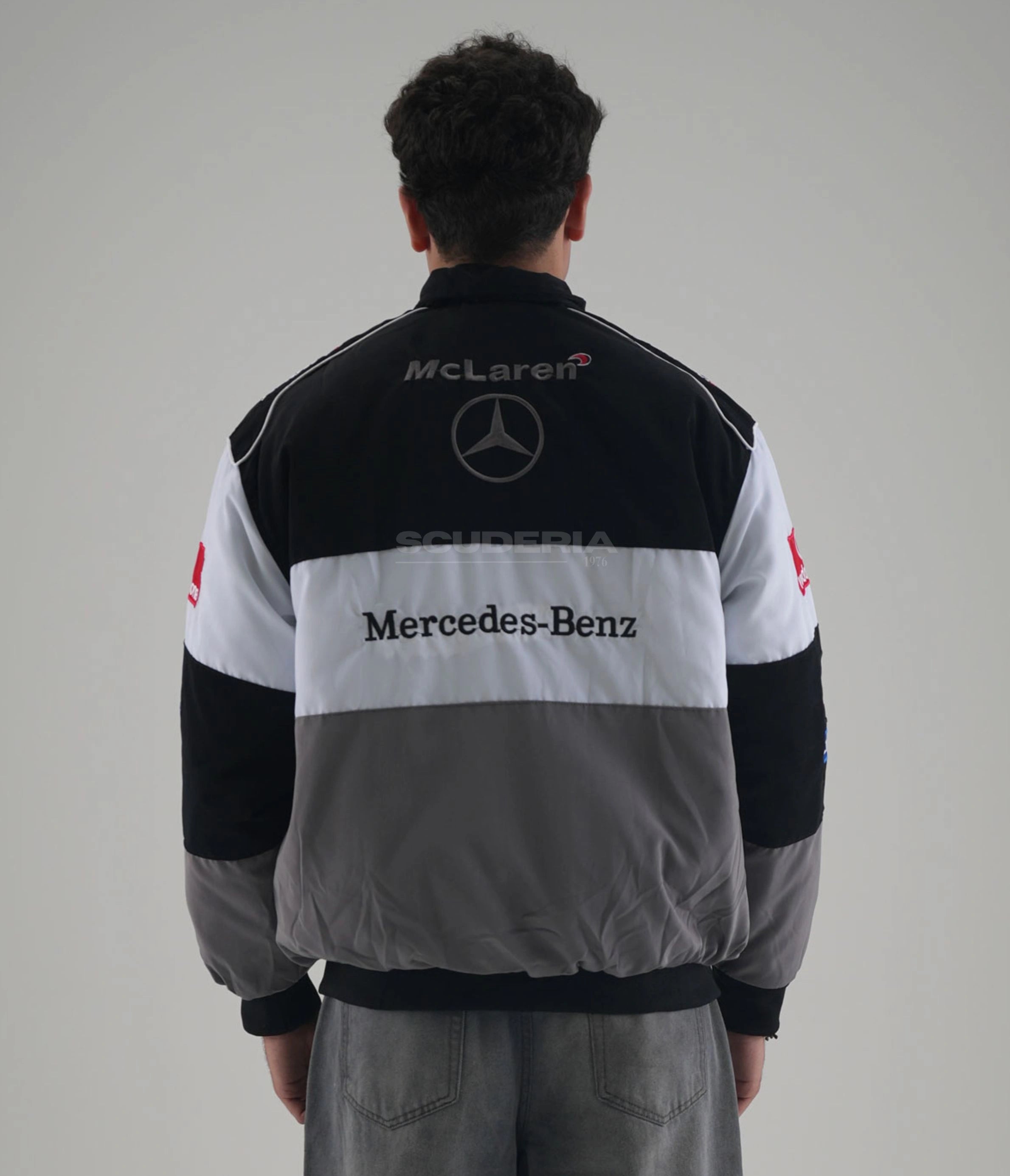 Mercedes Benz McLaren ジャケット グレー/ブラック Vintage McLaren Mercedes Embroidery Racing Jacket with free
